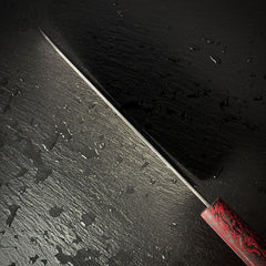 Fil de la lame du couteau santoku japonais en acier 10Cr15CoMoV, vue rasante