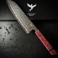 Couteau Santoku japonais et son coffret Kishi Kaisei