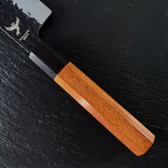Manche en bois Mkuruti du couteau gyuto japonais, détail de la mitre
