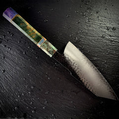 Profil complet du couteau kiritsuke japonais, lame en acier AUS-10 et manche en bois solidifié