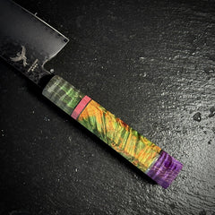 Manche en bois solidifié du couteau nakiri japonais, détail de la mitre