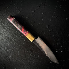 Profil complet du couteau petty japonais, lame en acier AUS-10 et manche en bois solidifié