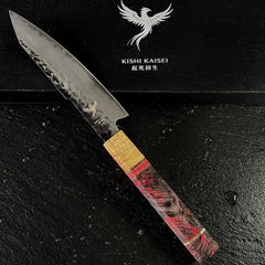 Manche en bois solidifié du couteau petty japonais, détail de la mitre