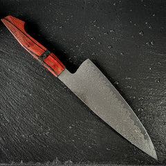 Profil complet du couteau gyuto japonais, lame en acier damassé 10Cr15CoMoV et manche en bois de santal